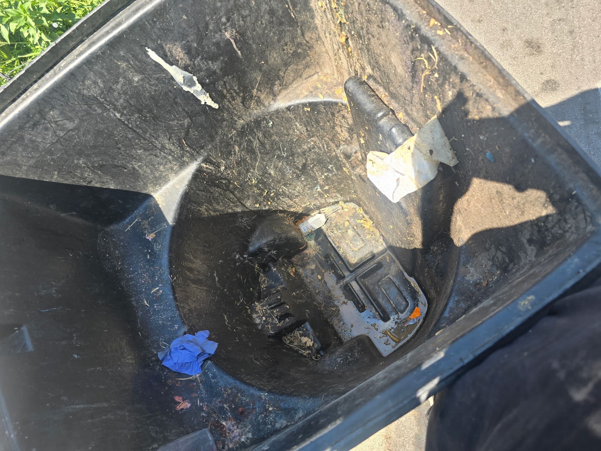 Dirty, stained trash can before TK Valet cleaning in Salt Lake City